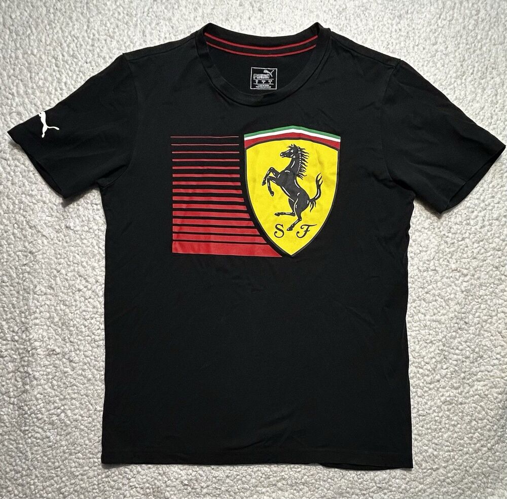 Puma Ferrari Shirt Men S Black Graphic Tee Distressed